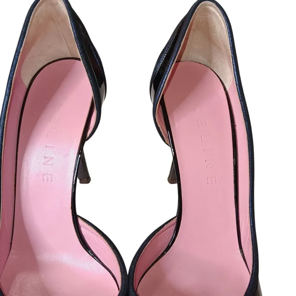 Retro Celine Heels‎ Patent Leather D'Orsay Pumps 9.5 Sexy Dressy Event Career